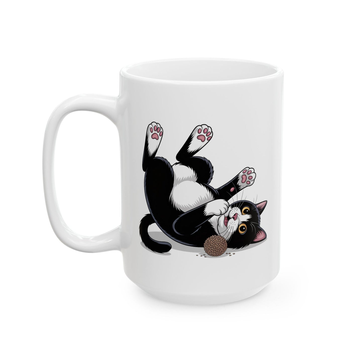 Cute Cat Coffee Mug – Cartoon Tuxedo Kitten Rolling Design – Ceramic  Cup – Cat Lover Gift – by Lair Gadgets