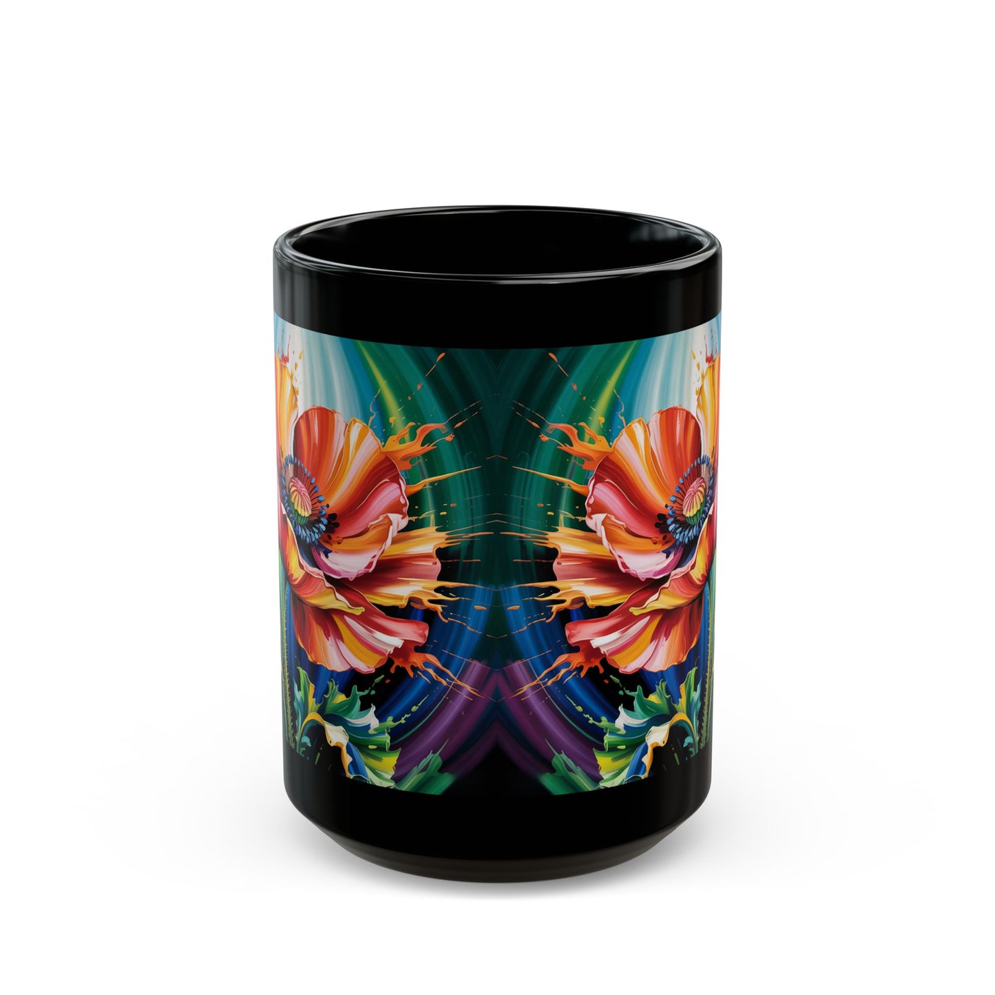Bold Artistic Floral Coffee Mug 15oz Colorful Poppy Design by Lair Gadgets Black Mug (15oz)