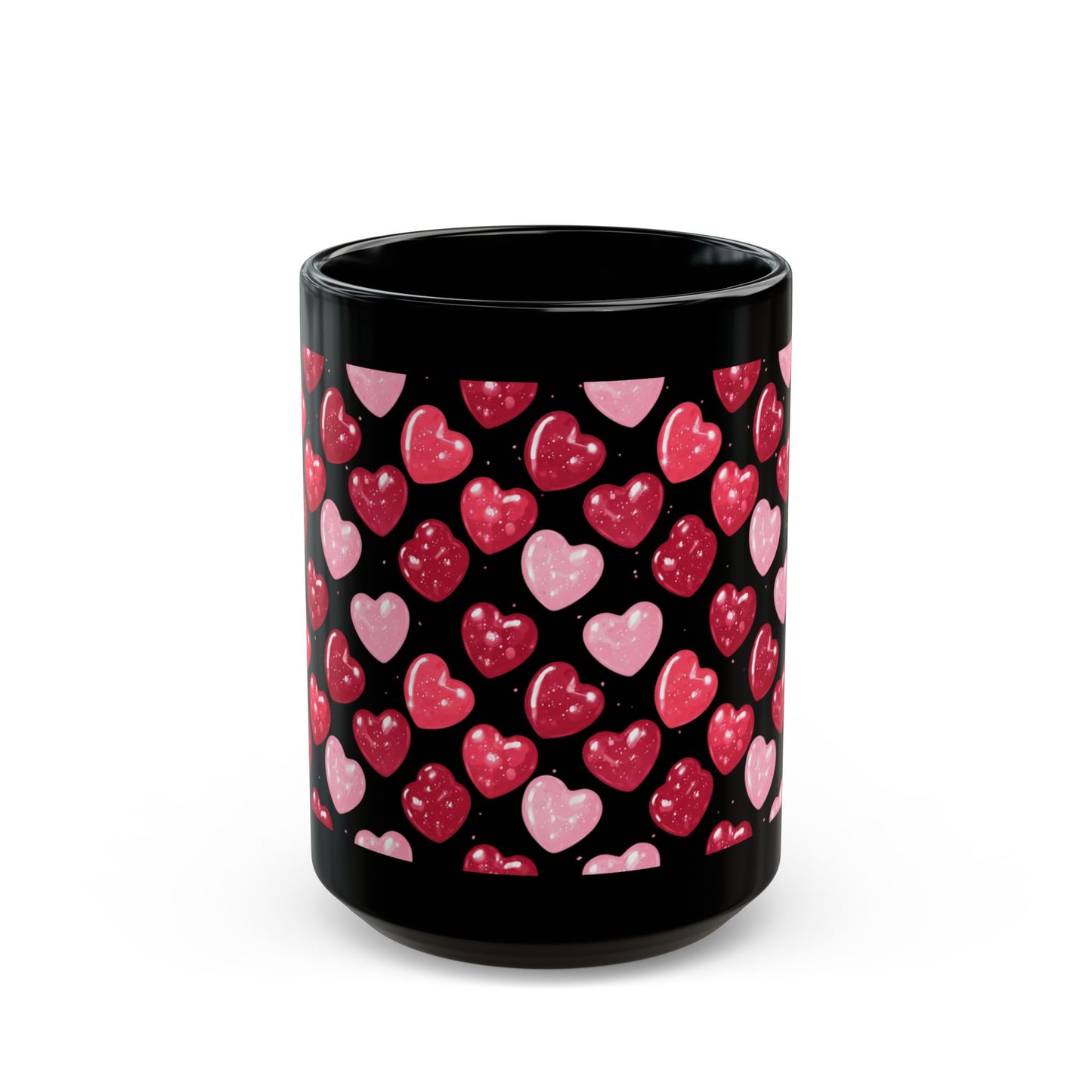 Black and Pink Aesthetic Coffee Mug 15oz Cute Gothic Heart Design by Lair Gadgets Black Mug (15oz)