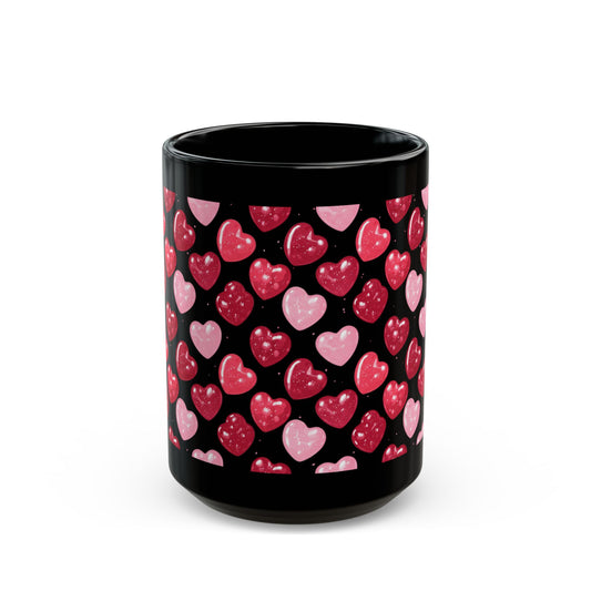 Black and Pink Aesthetic Coffee Mug 15oz Cute Gothic Heart Design by Lair Gadgets Black Mug (15oz)