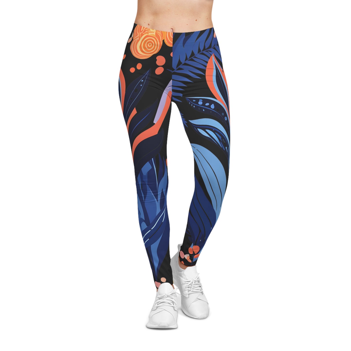 Black Tropical Floral Women Casual Leggings - Colorful Yoga & Lounge Wear