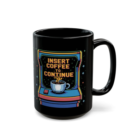Retro Gamer Coffee Mug, Fun Ceramic Cup for Gamers, Video Game Lover Gift, Retro Arcade Decor, Insert Coffee to Continue
