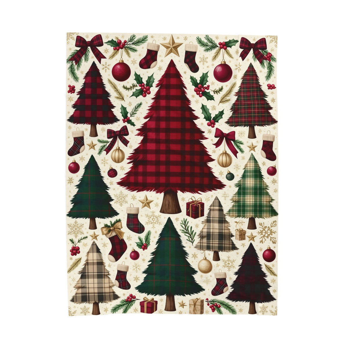 Plaid Christmas Tree Velveteen Plush Blanket