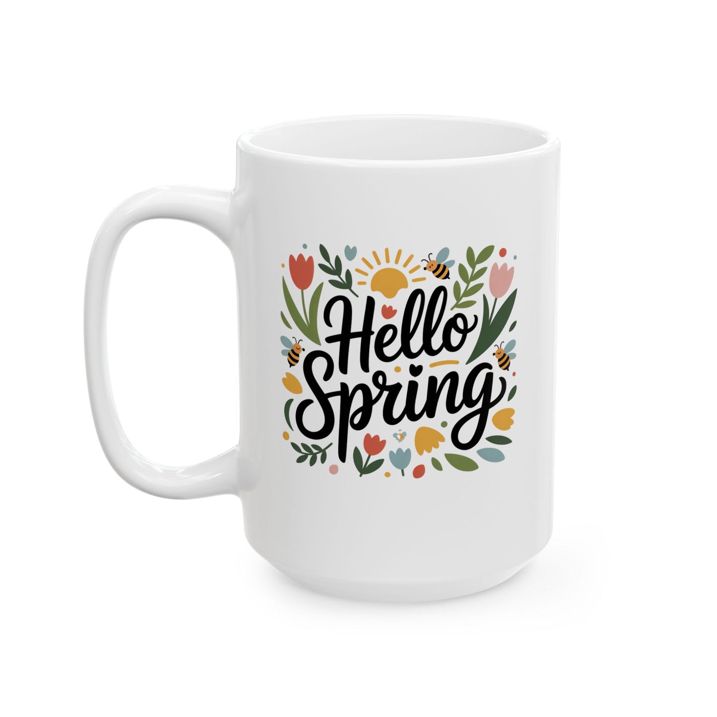 Spring Coffee mug with floral hello spring -B0GKCDSTCQ