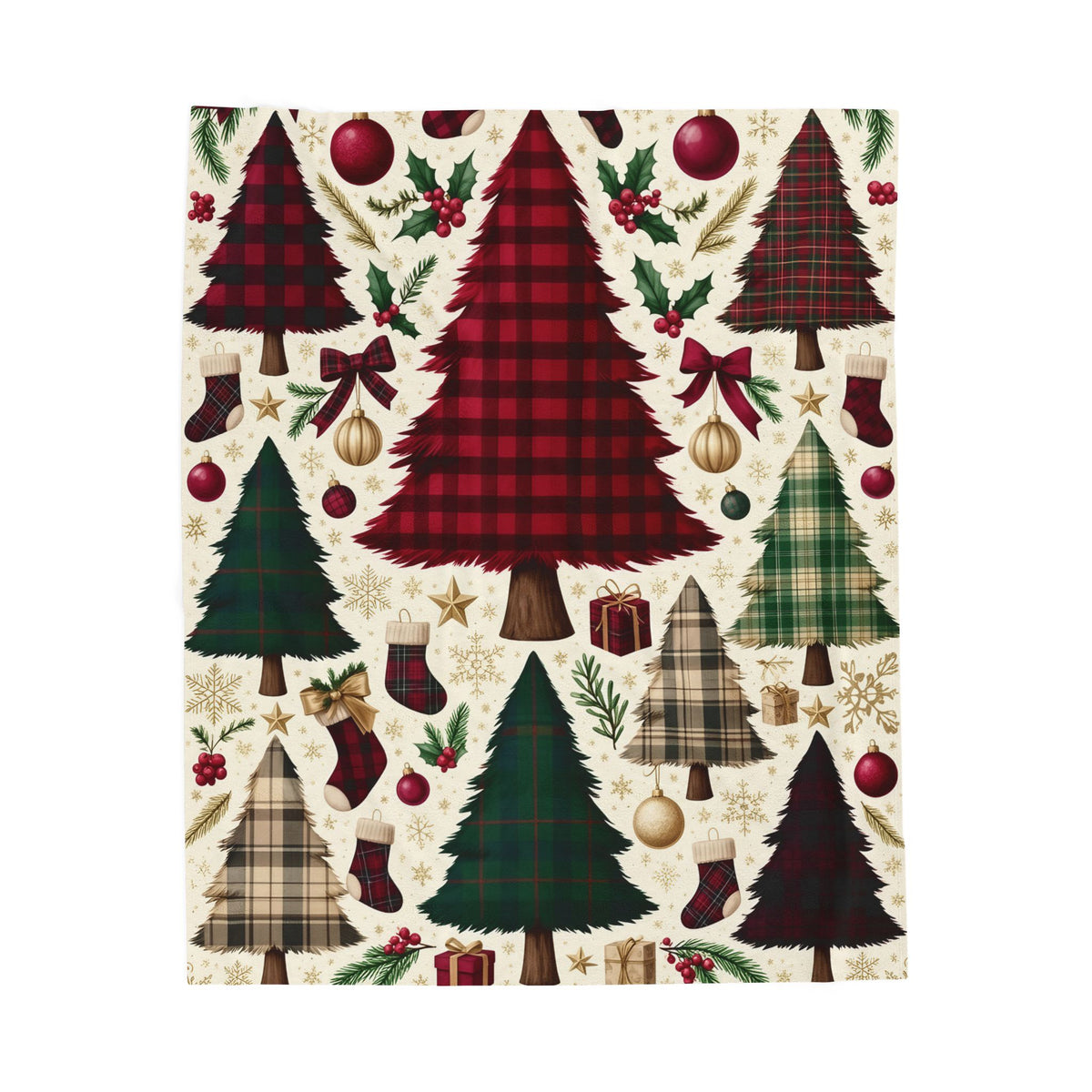 Plaid Christmas Tree Velveteen Plush Blanket