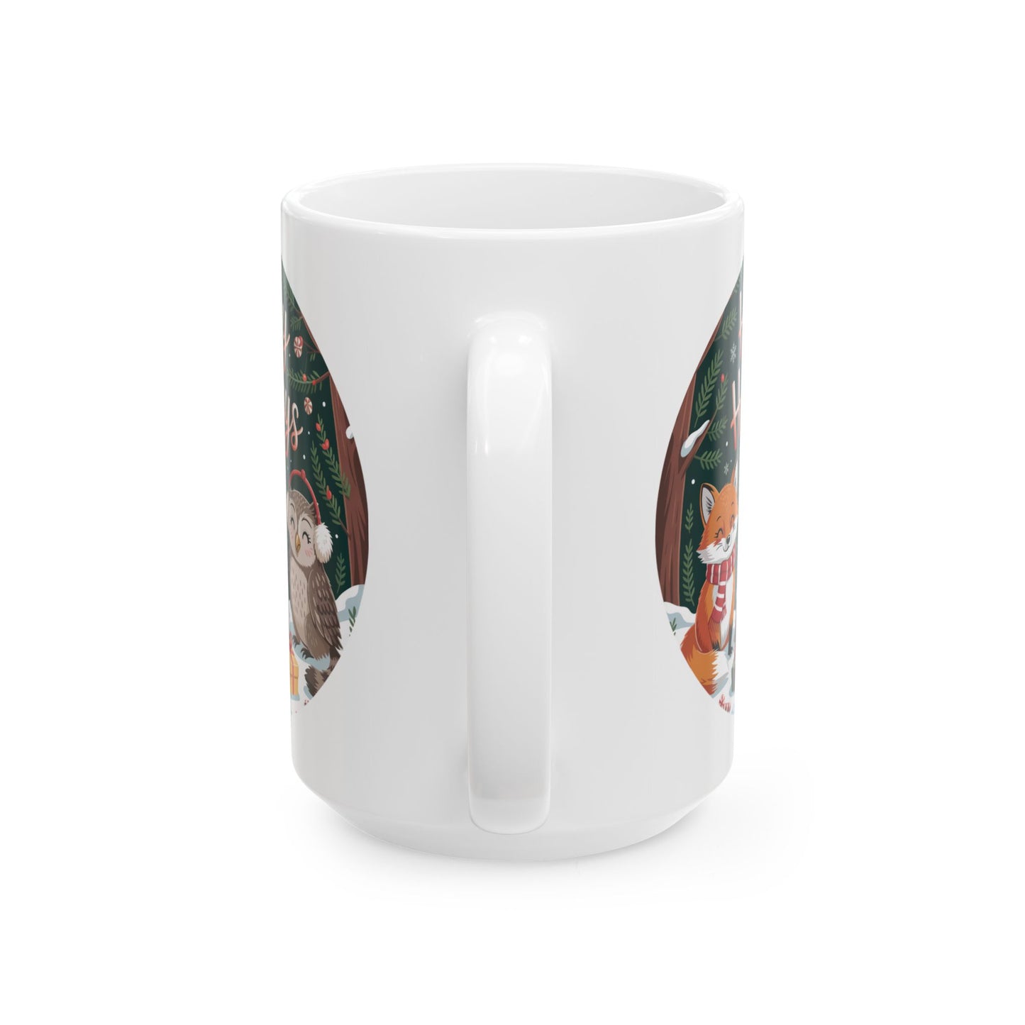 Happy Holidays Forest Friends Mug by Lair Gadgets – 15 oz White Ceramic Coffee Cup with Cozy Animal Christmas Design