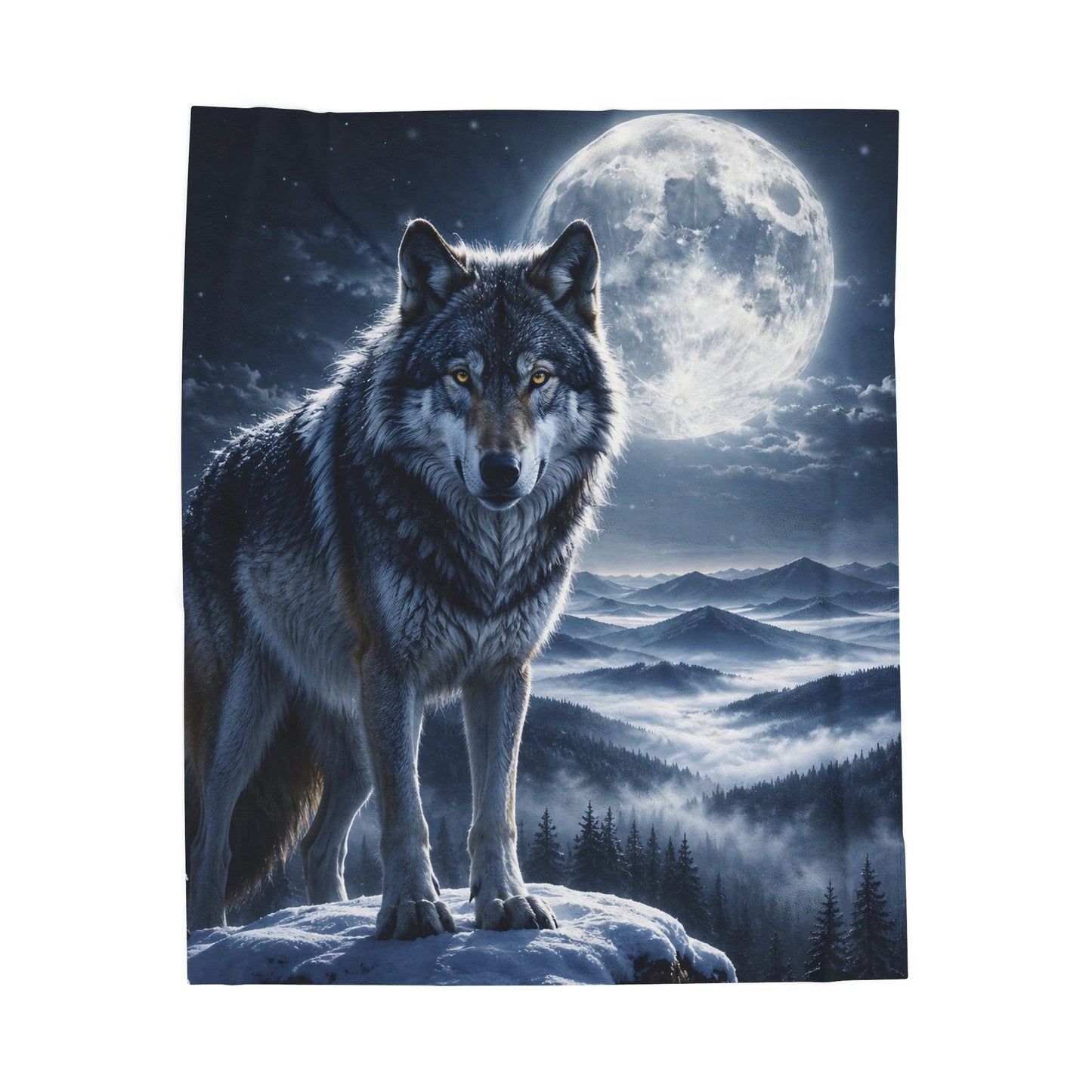 Wolf Plush Throw by Lair Gadgets – Moonlit Wildlife Decor for Couch Bed Sofa – Cozy Rustic Cabin Fleece Cover – Nature Mountain Design 60x80