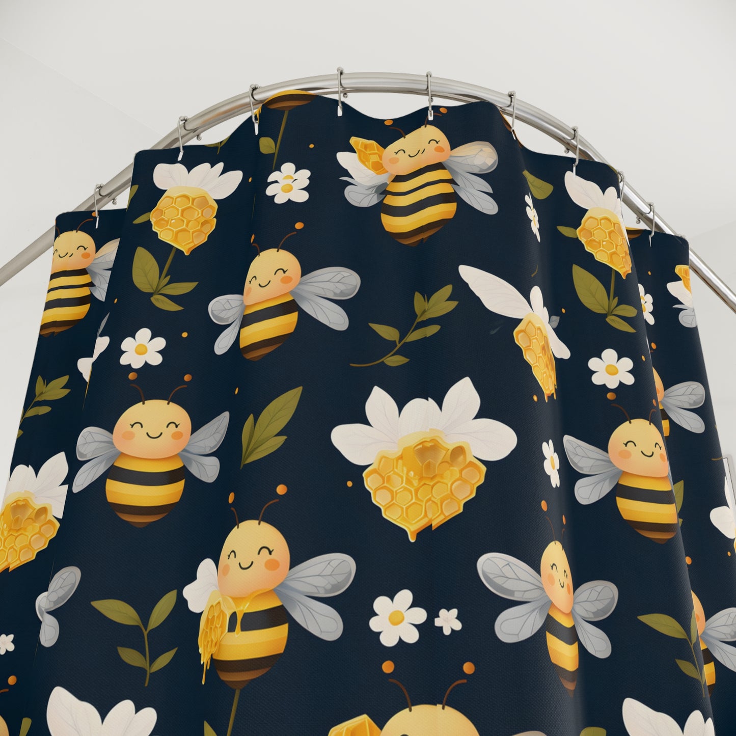 Whimsical Bees Shower Curtain - Cheerful Floral Bathroom Decor