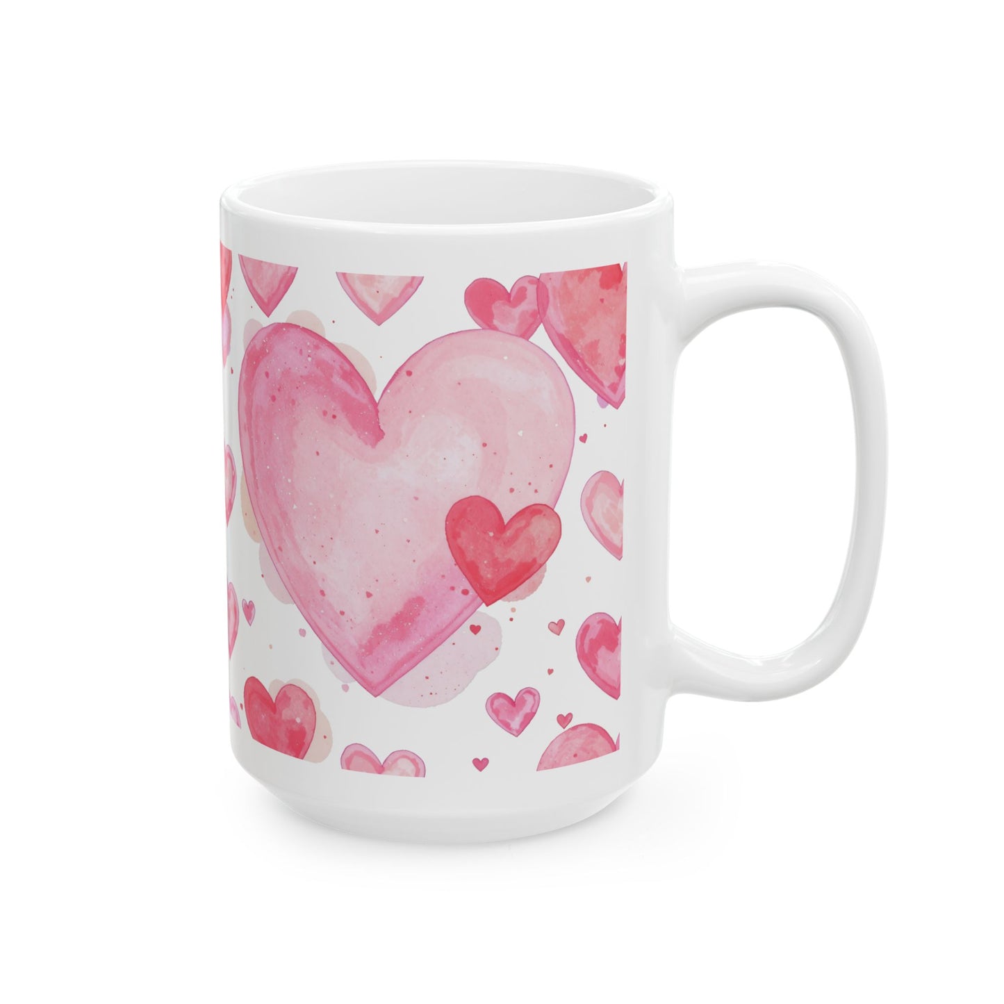 Cute Pink Aesthetic Coffee Mug 15oz Watercolor Heart Design by Lair Gadgets Ceramic Mug, (15oz)