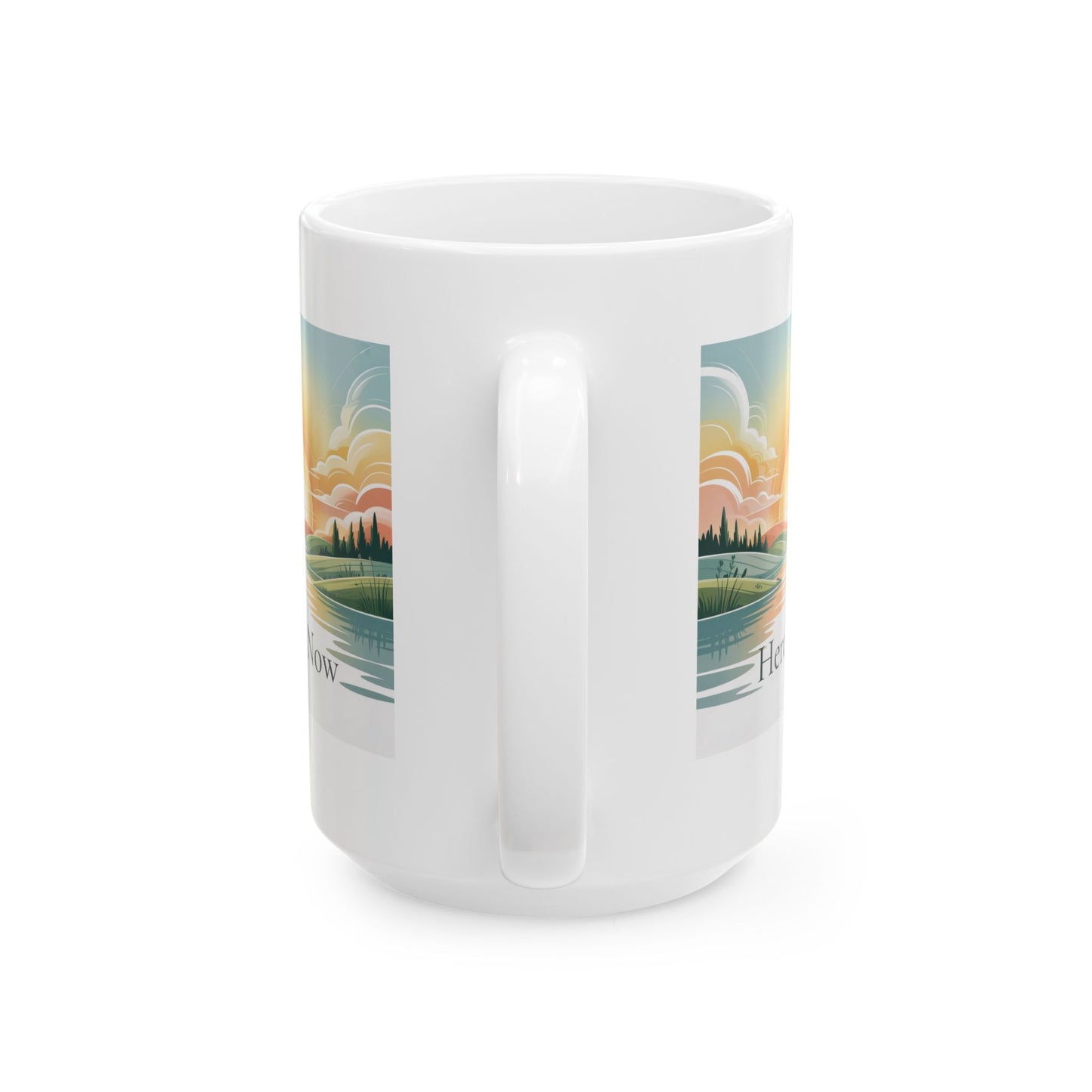 Scenic Sunrise Lake Ceramic Mug — Retro Nature Coffee Cup (11oz & 15oz)