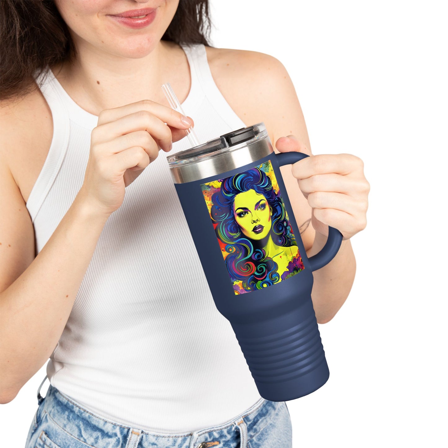 Vibrant Art Insulated Travel Mug - 40oz, Perfect for Coffee Lovers!