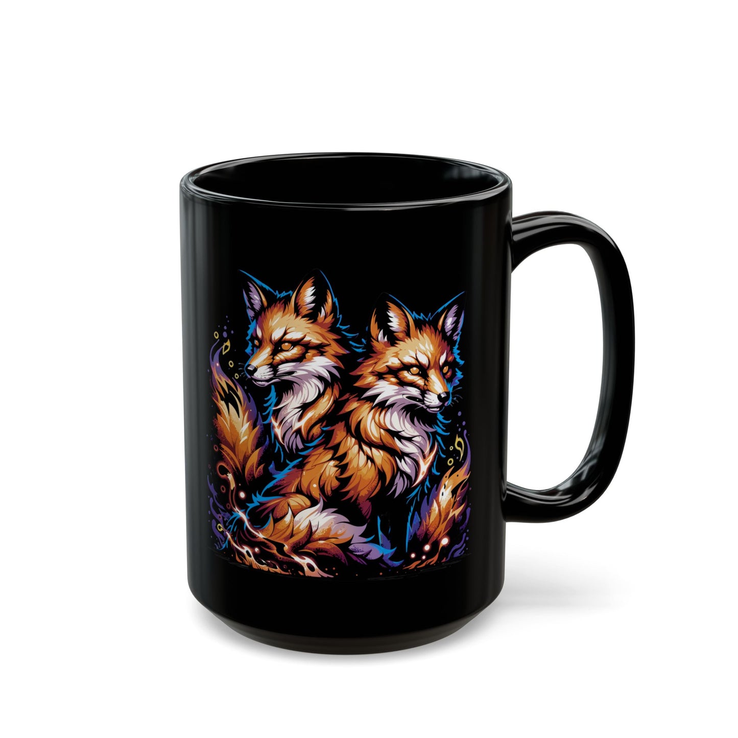 Fox Pair Coffee Mug Woodland Animal Duo Design Black Ceramic 15oz Nature Gift by Lair Gadgets