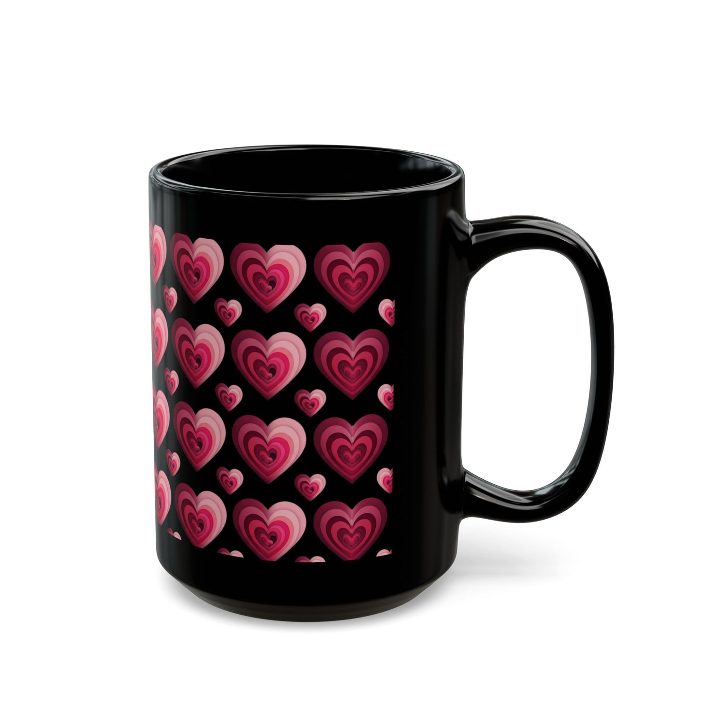 Retro Pink Aesthetic Coffee Mug 15oz Black Layered Heart Design by Lair Gadgets Black Mug (15oz)