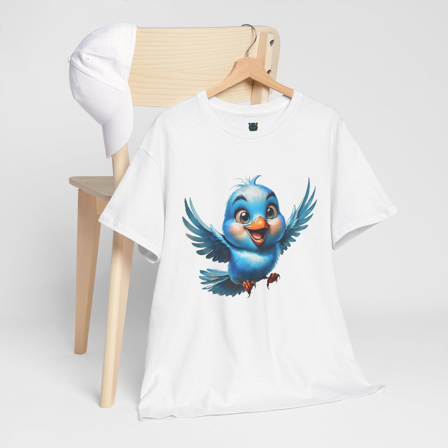 Playful Bluebird  Heavy Cotton Tee - Perfect for Nature Lovers & Everyday Wear