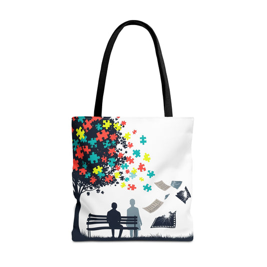 Colorful Puzzle Tree Tote Bag, Vibrant Art Carry Bag, Spring Gift, Fun Shopping Bag, Eco-Friendly Tote, Unique Design