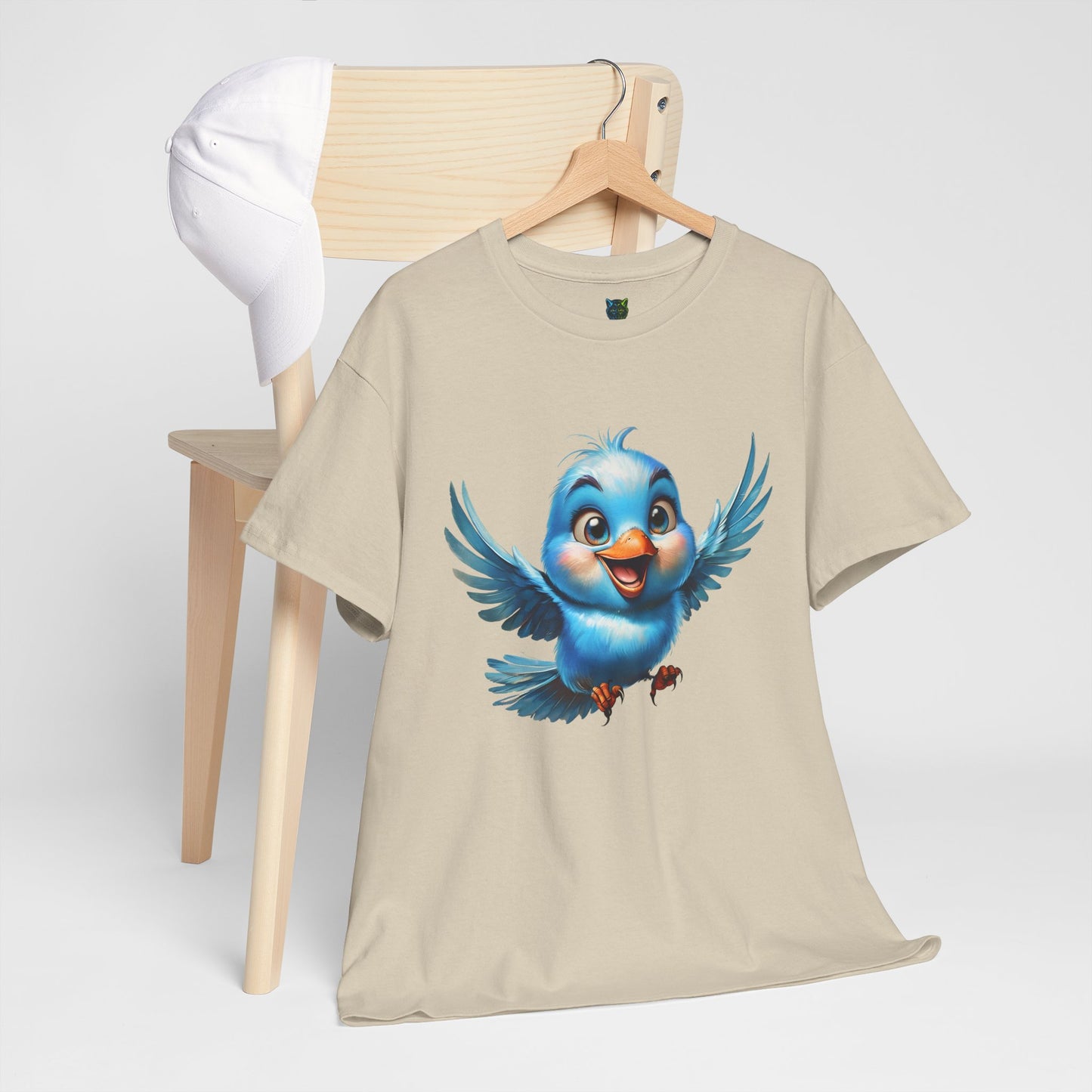 Playful Bluebird  Heavy Cotton Tee - Perfect for Nature Lovers & Everyday Wear