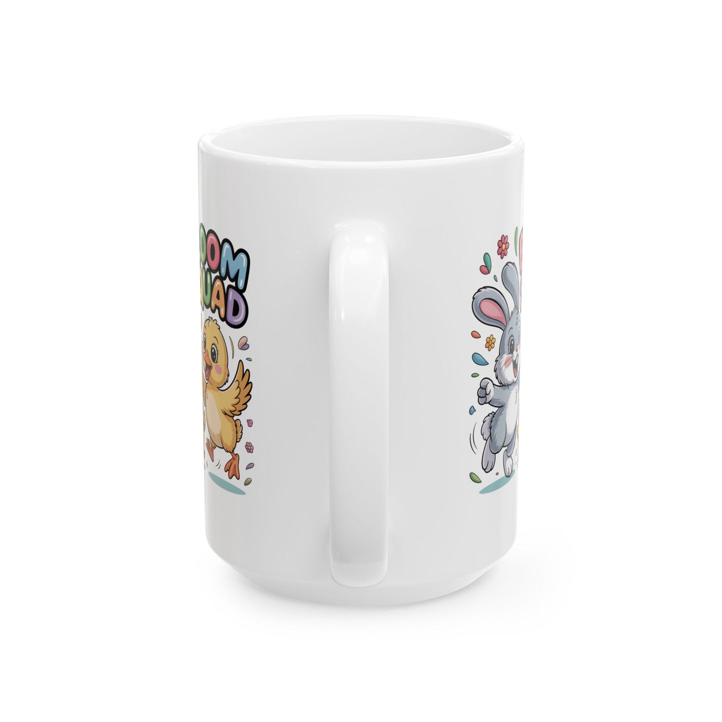 Bloom Squad w Lil Chickie Easter Bunny & Chick Ceramic Mug (11oz/15oz) — Cute Spring Animal Coffee Cup
