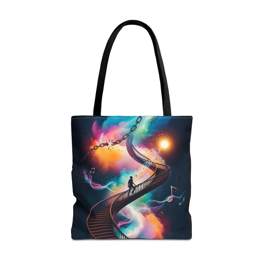 Dreamy Musical Journey Tote Bag, Colorful AOP Tote, Unique Gift for Music Lovers, Vibrant Shopping Bag, Ideal for Concerts and Daily Use