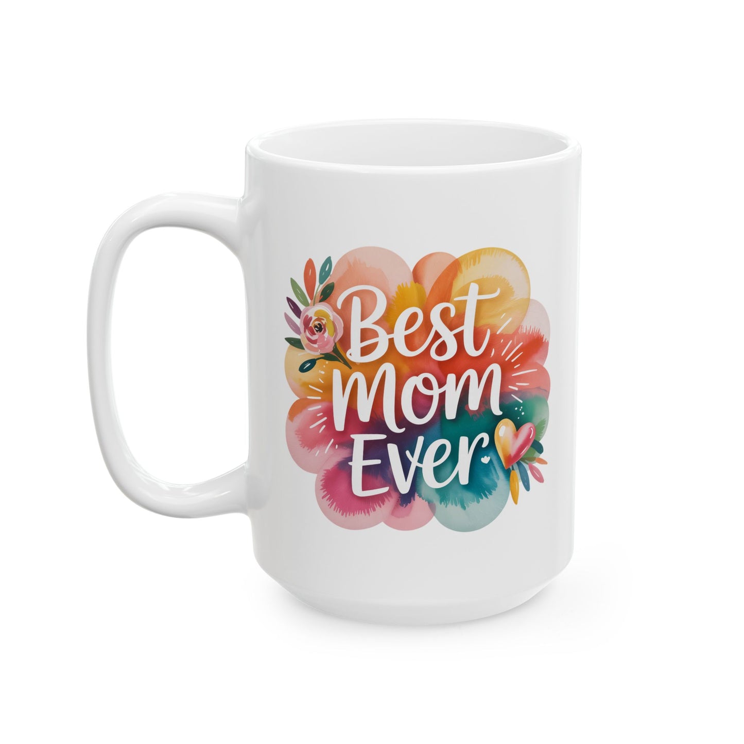 watercolor Floral Flower Power Ceramic Mug — Colorful Boho Bouquet Coffee Cup (11oz & 15oz)