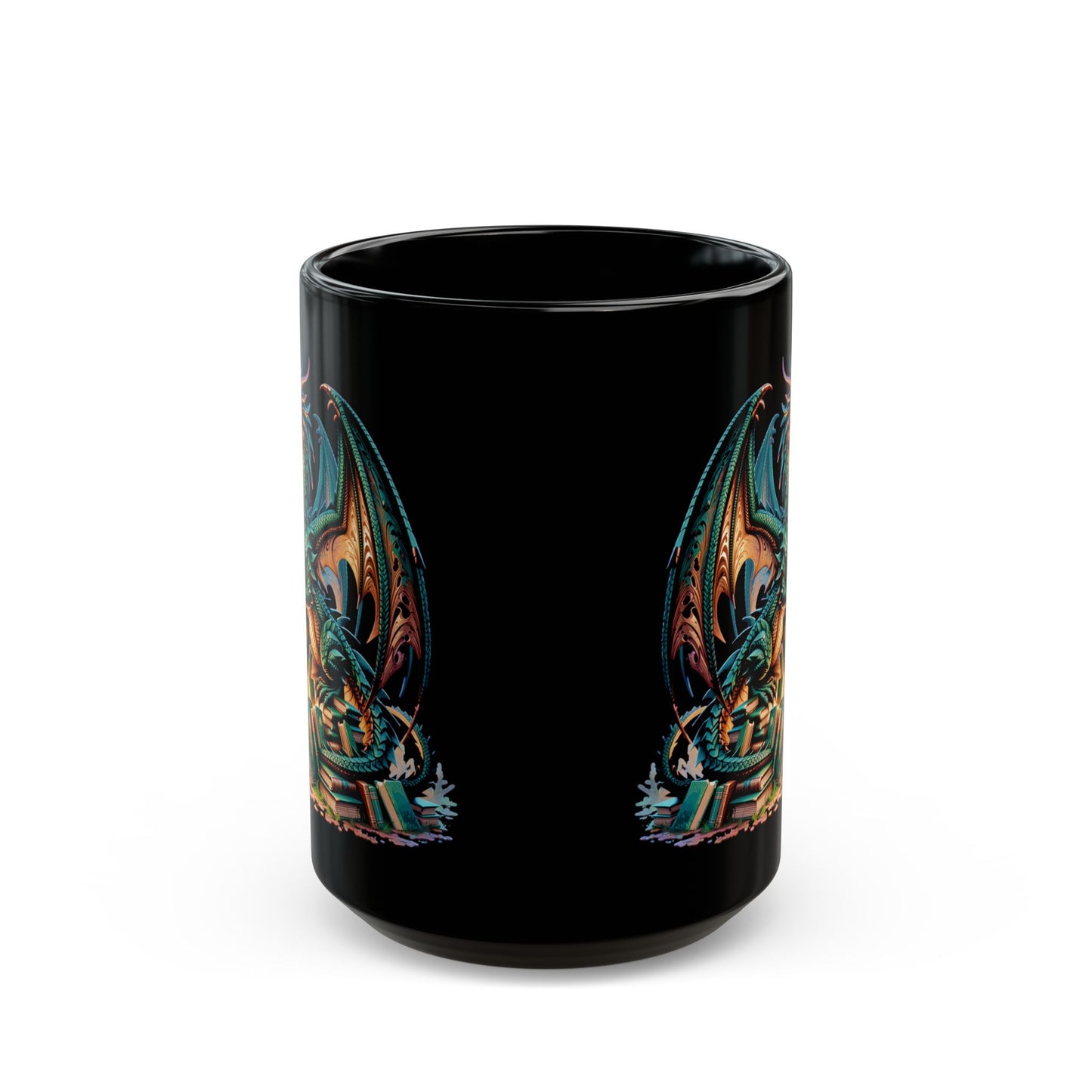 Green Dragon Book Pile Black Mug (11oz, 15oz)