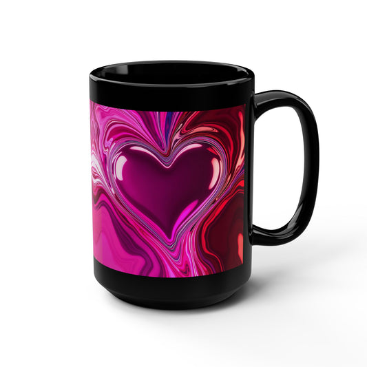 Heart Swirl Black Mug — 15oz Pink Abstract Love Score 87