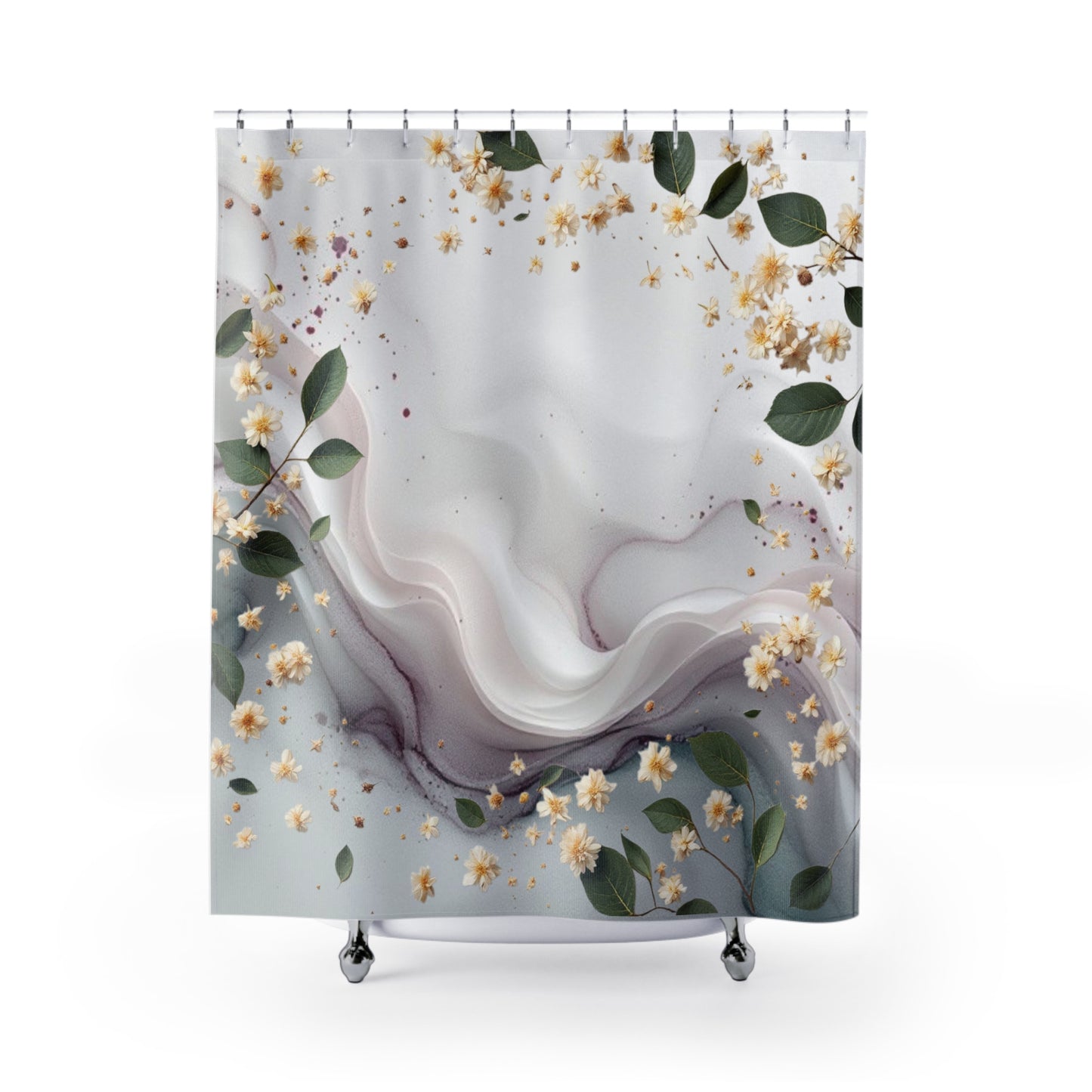 White Tea Flower Shower Curtain, Beautiful Botanical Print for Spa-Like Ambiance Shower Curtain