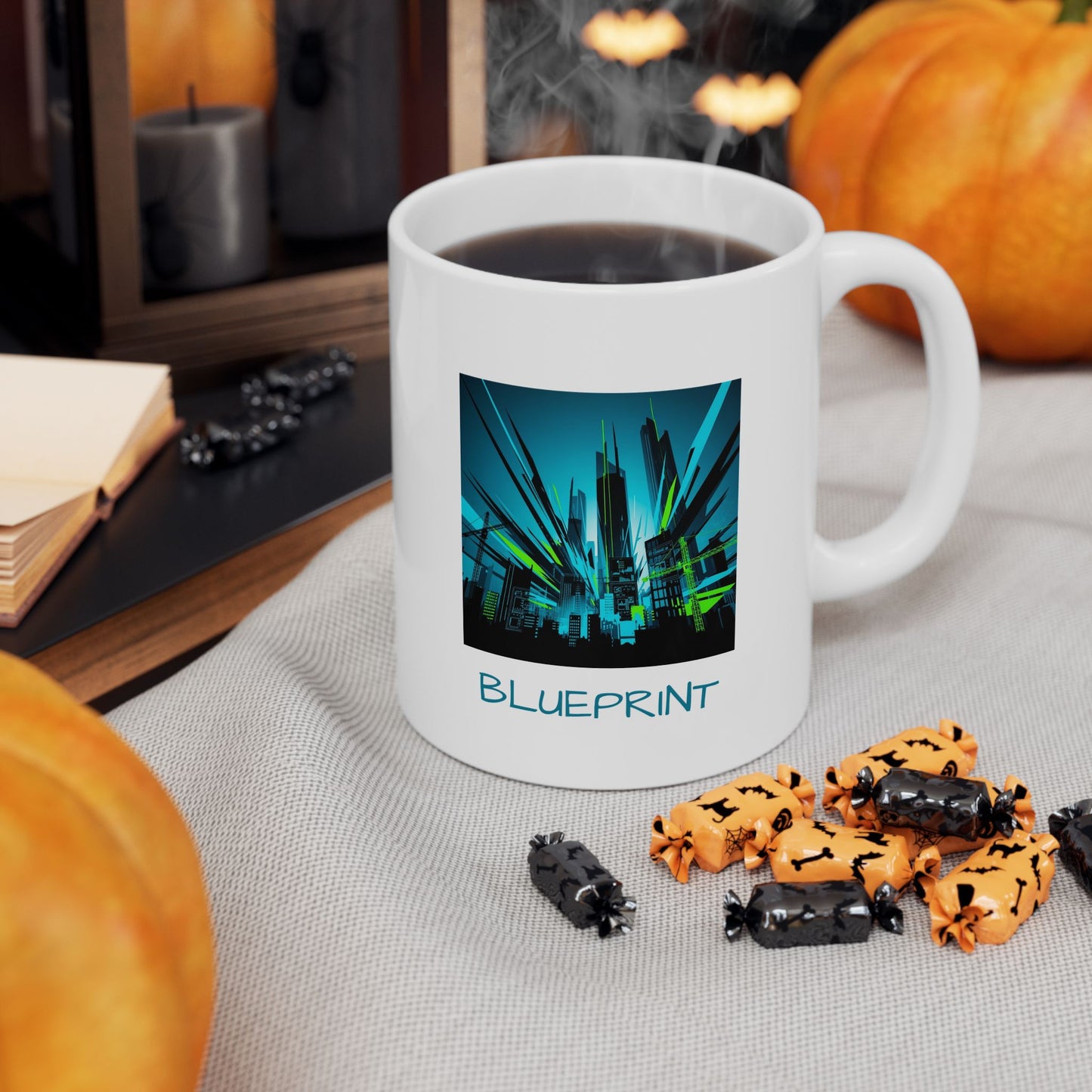Cyberpunk Mug, Futuristic Cityscape, Neon Skyline Art, Modern Architecture Gift, Unique Coffee Cup, Urban Design Mug, Architect Gift