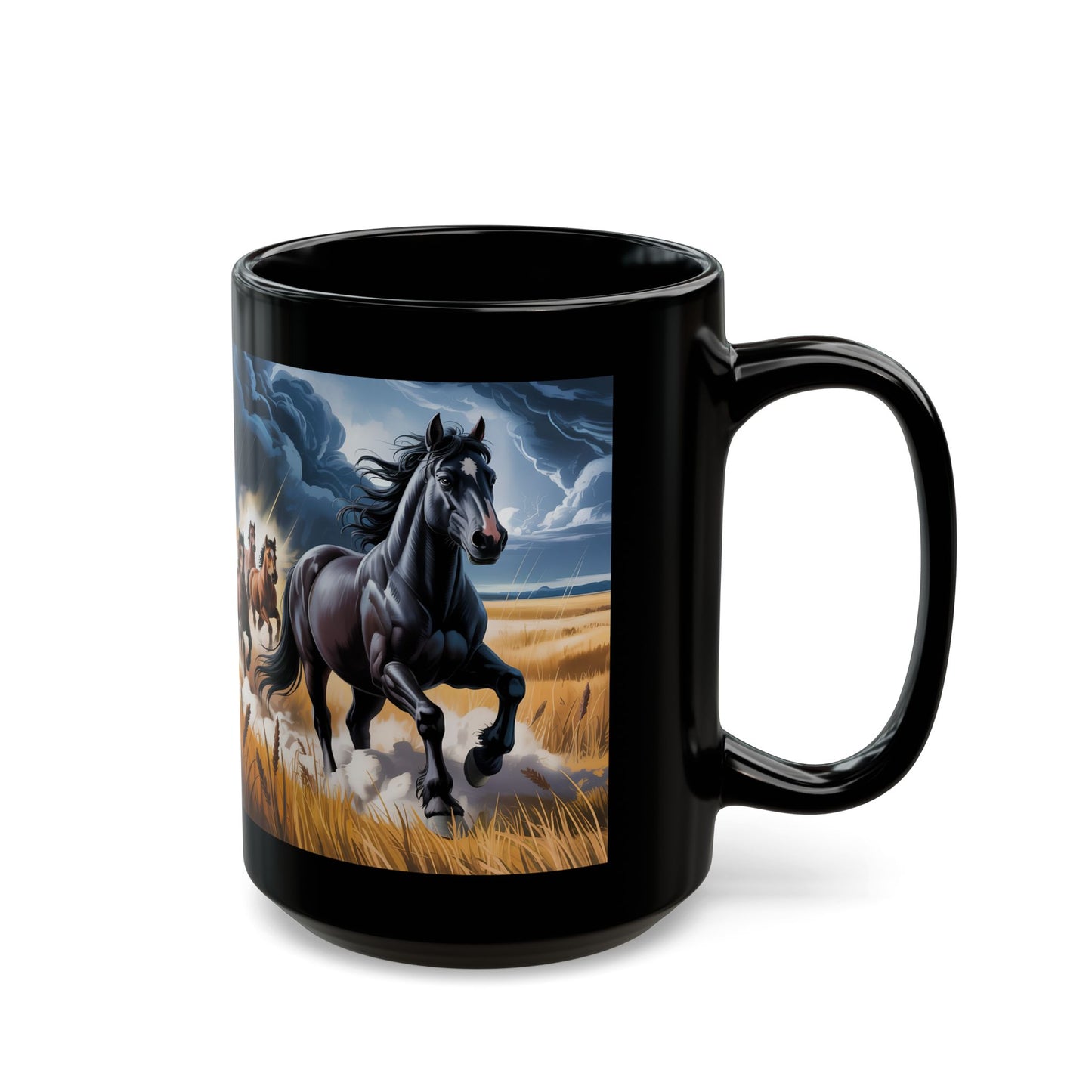 Horse Coffee Mug Running Stallion Herd Black Ceramic 15oz Gift for Horse Lovers by Lair Gadgets