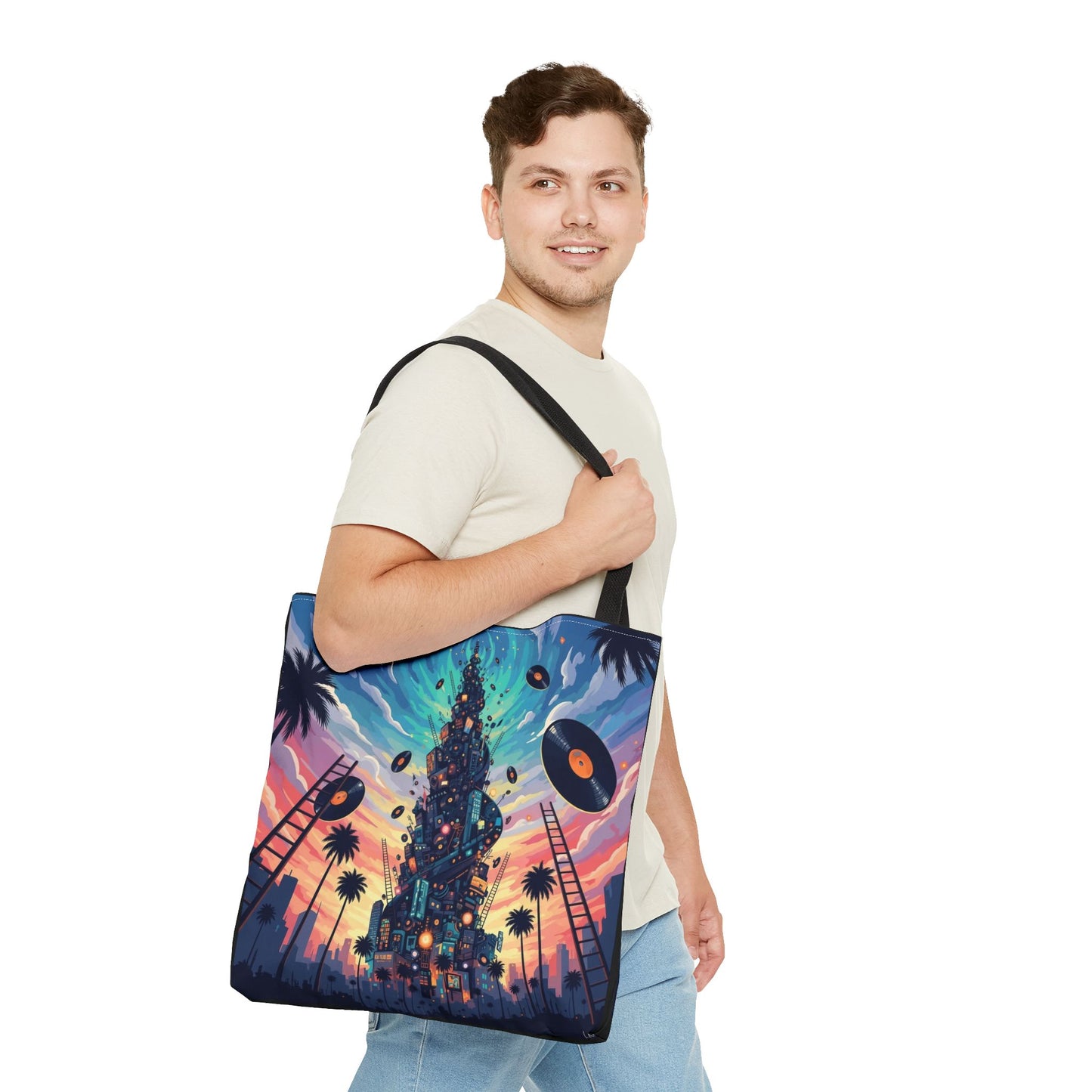 Vibrant Music-Themed Tote Bag, Groovy Beach Bag, Bohemian Eco-Friendly Shopping Tote, Artsy Gift for Music Lovers, Festival Accessory