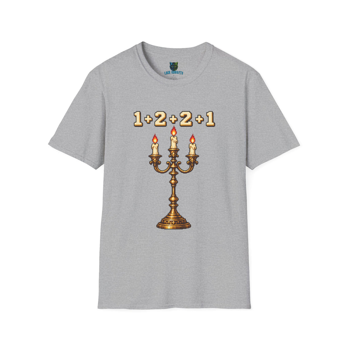 Sport grey t-shirt with 1+2+2+1 pixel art candelabra graphic