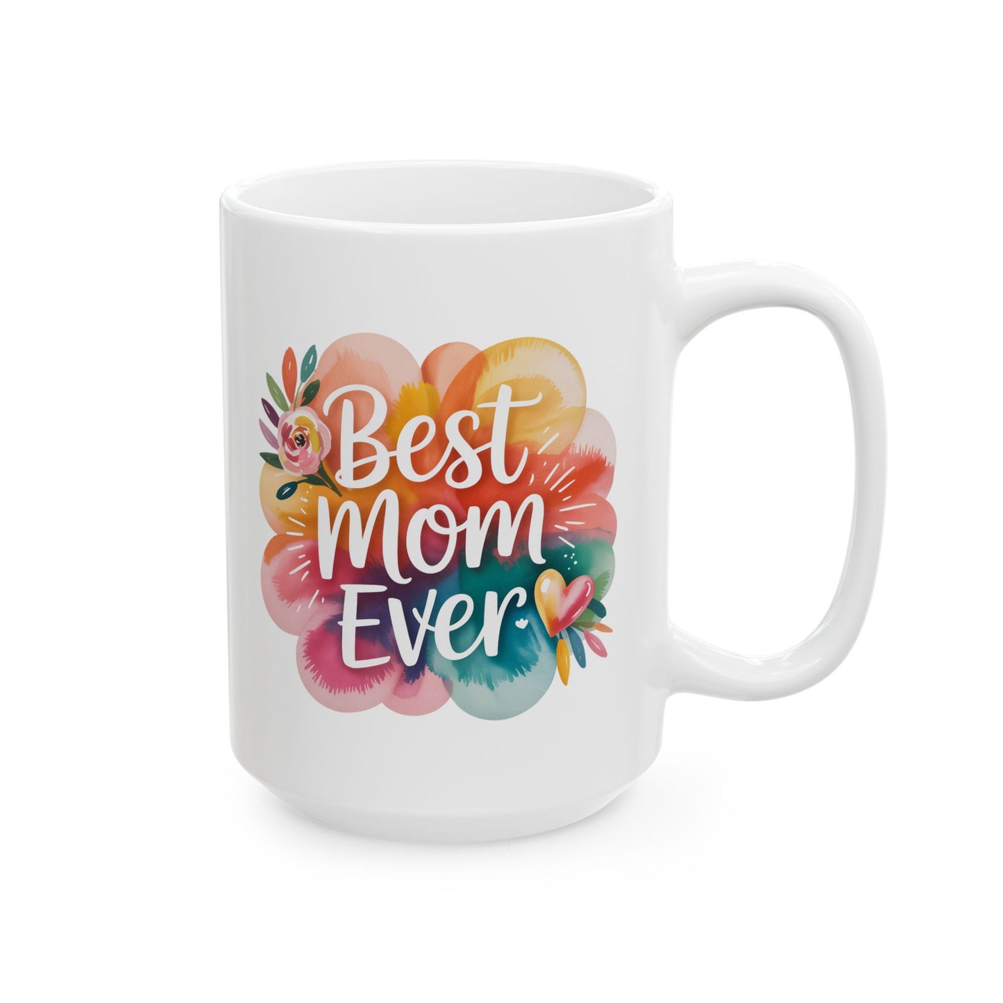 watercolor Floral Flower Power Ceramic Mug — Colorful Boho Bouquet Coffee Cup (11oz & 15oz)