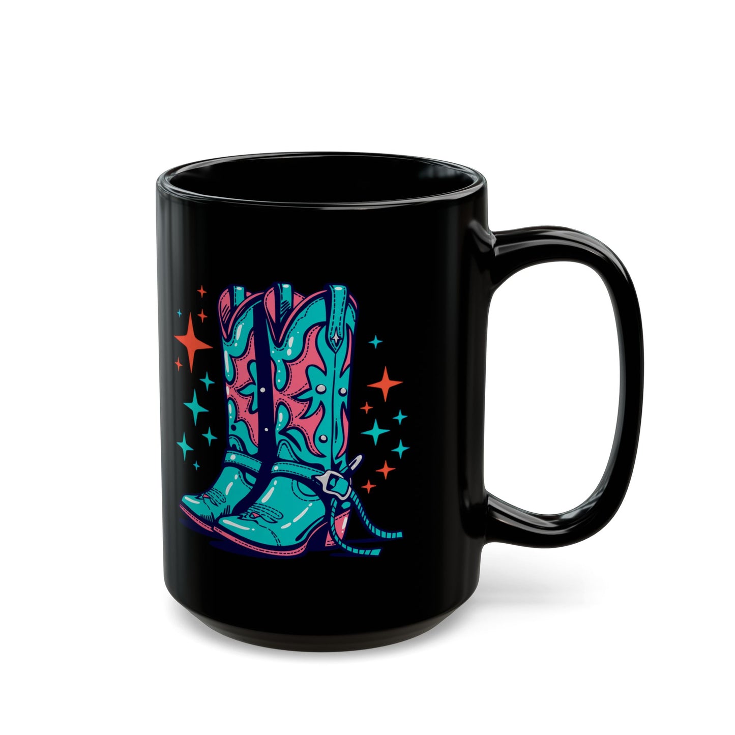Sparkle teal Cowgirl Boots Black Mug (15oz)