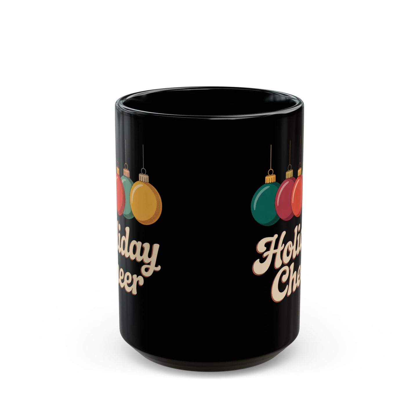 Black Holiday Cheer Mug - Perfect for festive coffee lovers, Christmas gift, cozy mornings, holiday parties, hot beverages