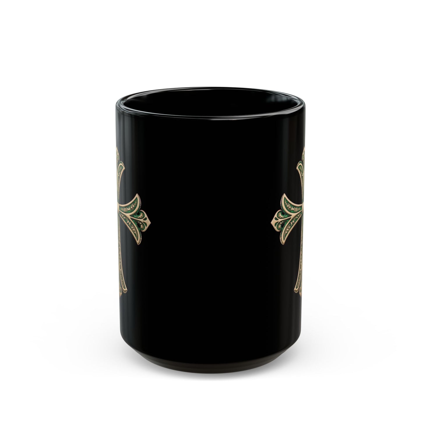 Easter Cross green accent on Black Mug (11oz, 15oz)