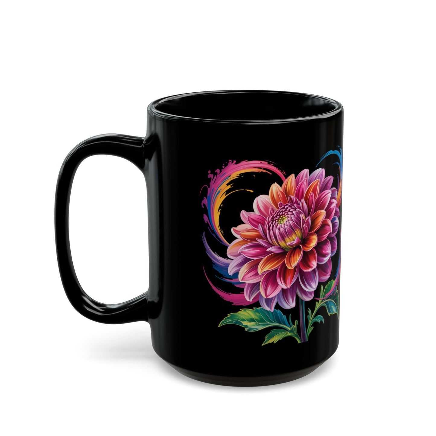 Dahlia with paint swirls Black Mug (15oz)