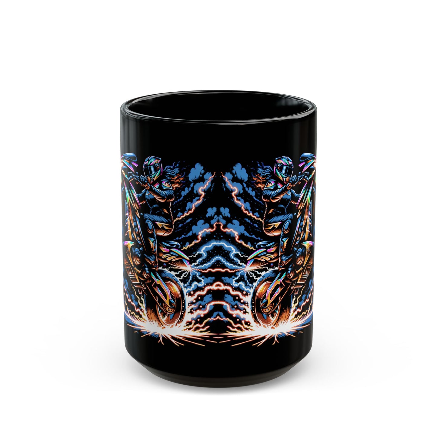 Motorcycle Rider Mug – Black Ceramic Coffee Cup for Bikers, Sportbike Enthusiasts and Garage Decor Fans – 15oz – by Lair Gadgets