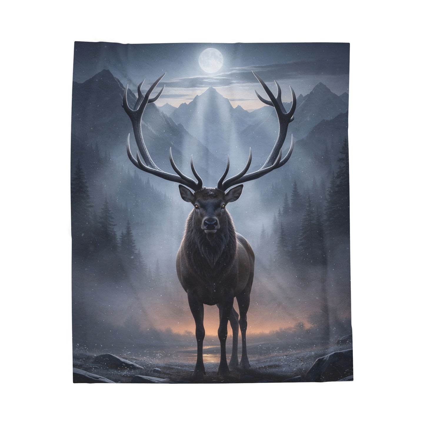 Deer Throw Blanket for Cabin Decor – Moonlit Stag Velveteen Plush Blanket – Rustic Woodland Wildlife Couch Blanket – by Lair Gadgets