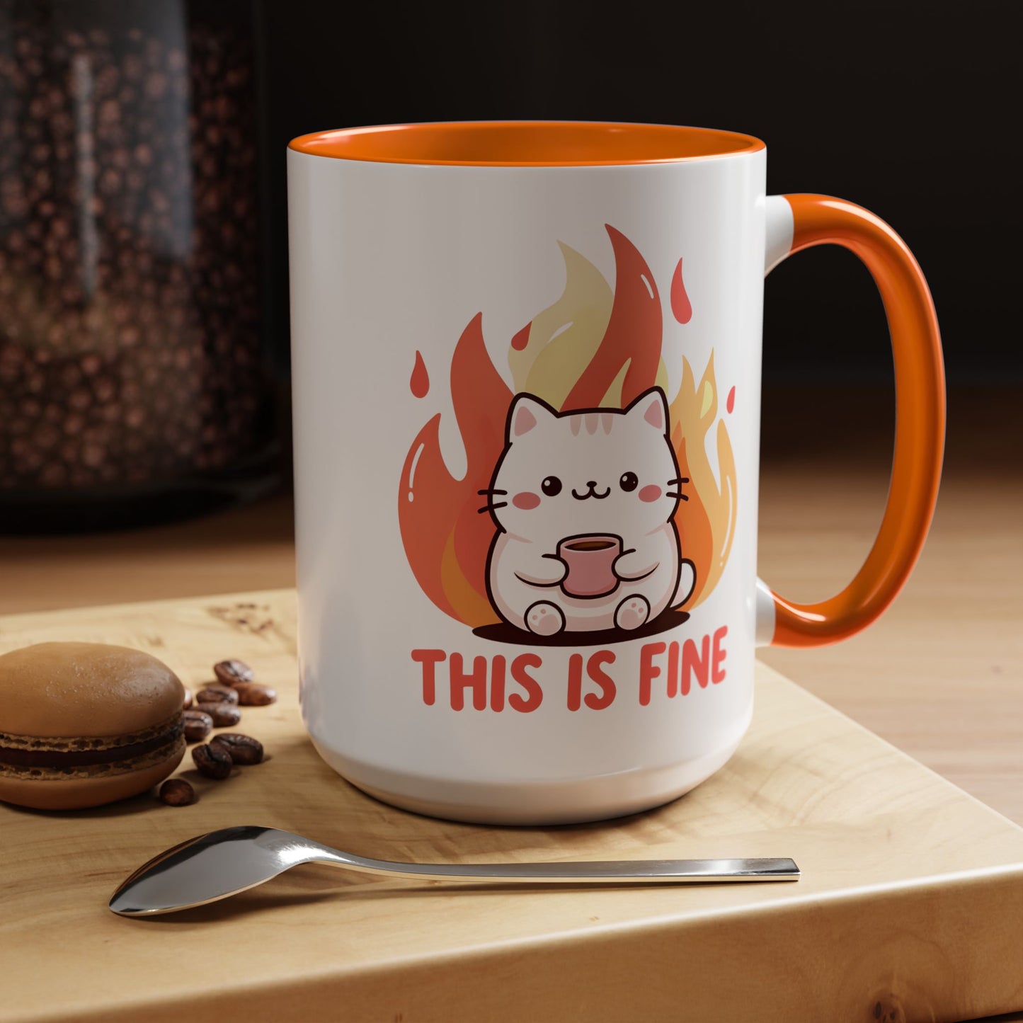 Cute Cat This Is Fine Coffee Mug - Accent Design  15oz