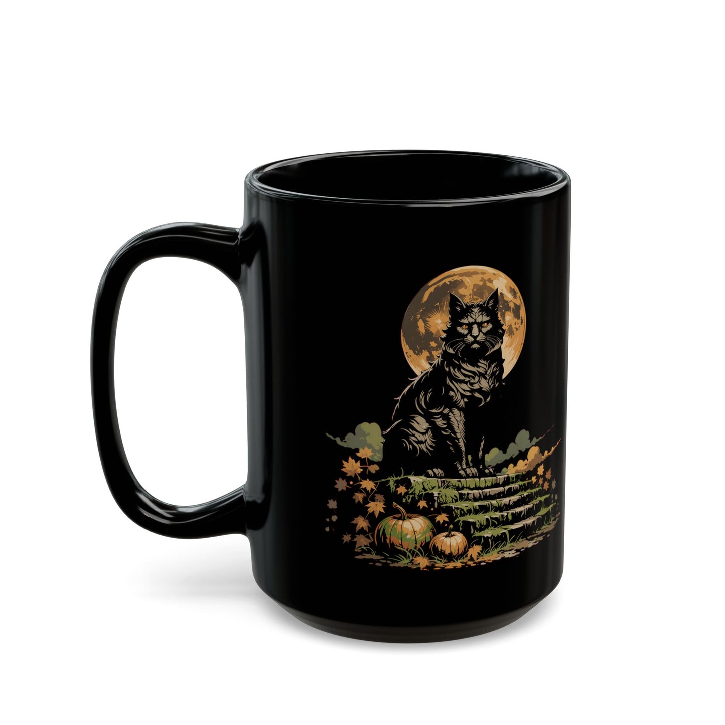 Side view black cat style Black Mug (15oz)