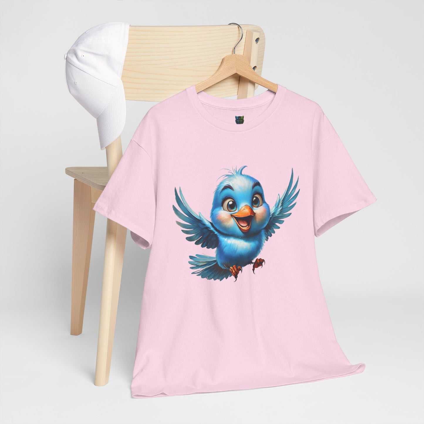 Playful Bluebird  Heavy Cotton Tee - Perfect for Nature Lovers & Everyday Wear