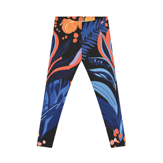 Black Tropical Floral Women Casual Leggings - Colorful Yoga & Lounge Wear