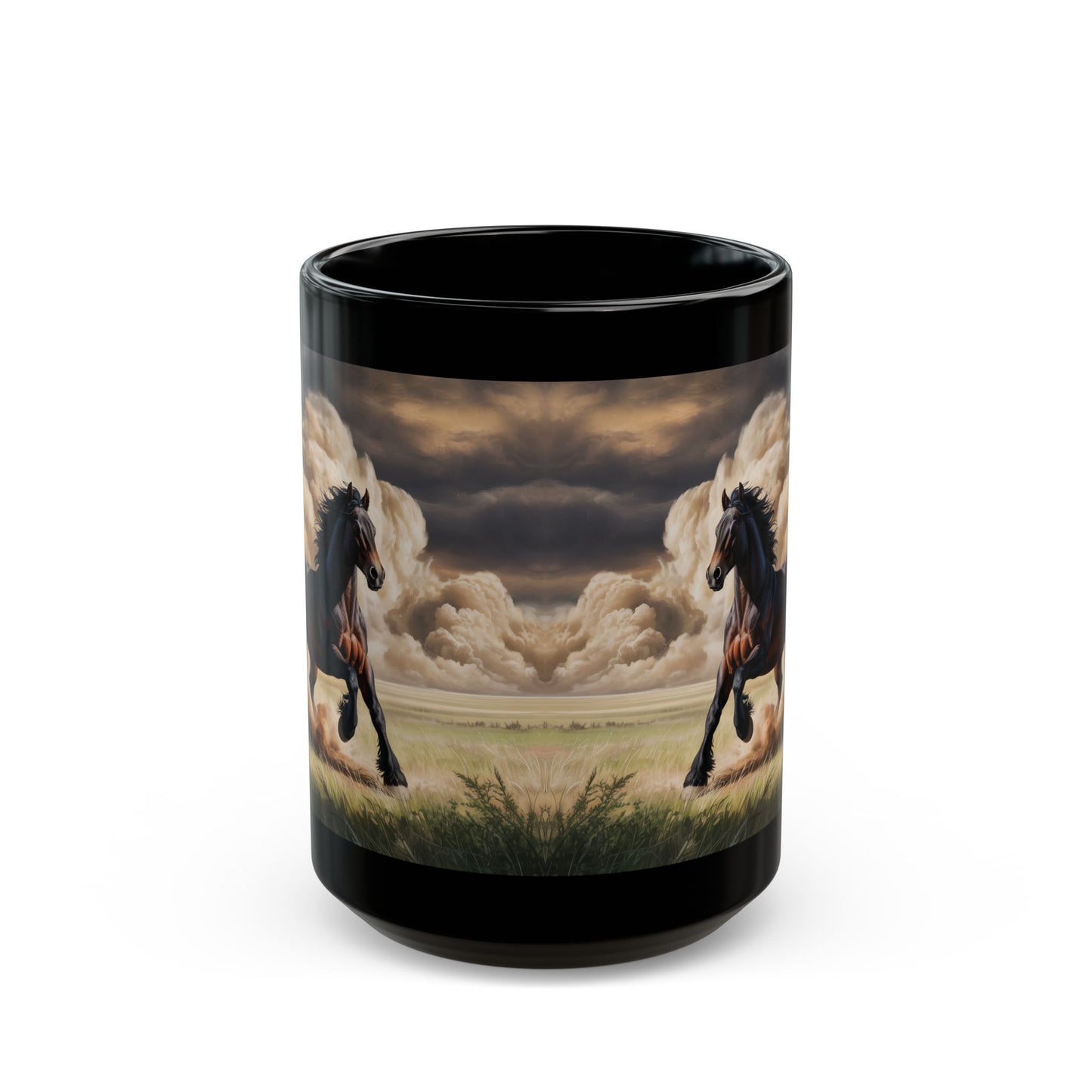 Horse Coffee Mug Running Prairie Stallion Black Ceramic 15oz Western Equestrian Gift by Lair Gadgets
