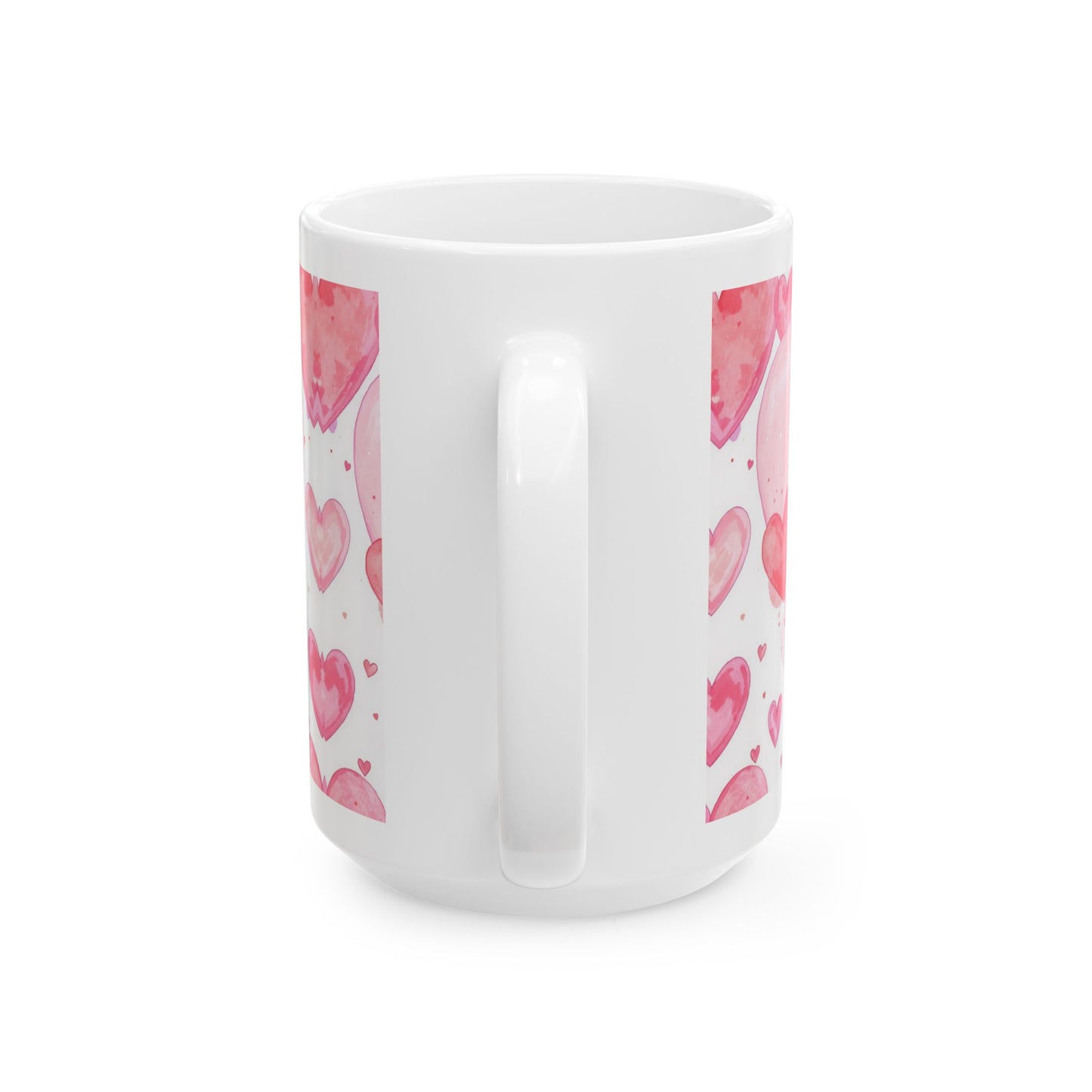 Lair Gadgets Valentine Coffee Mug with Watercolor Heart Pattern, 15 oz White Ceramic Coffee Mug, Soft Pink Romantic Heart Design Gift Mug - Sweetheart Watercolors