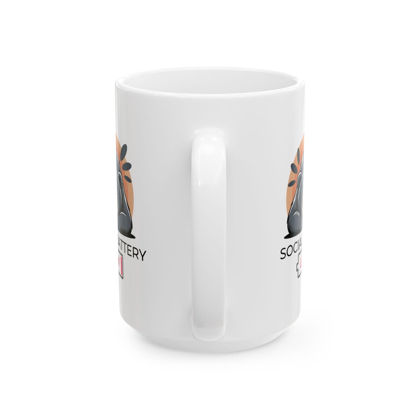 Social Battery Low Coffee Mug – Funny Bear Design, 15 oz Ceramic Mug