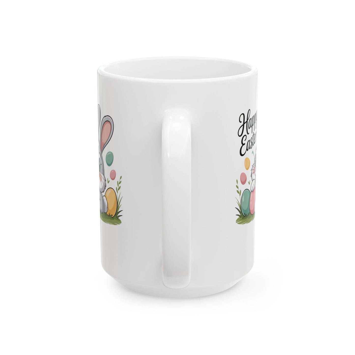 Easter Bunny & Eggs Ceramic Mug — "Happy Easter" Spring Coffee Cup (11oz/15oz)