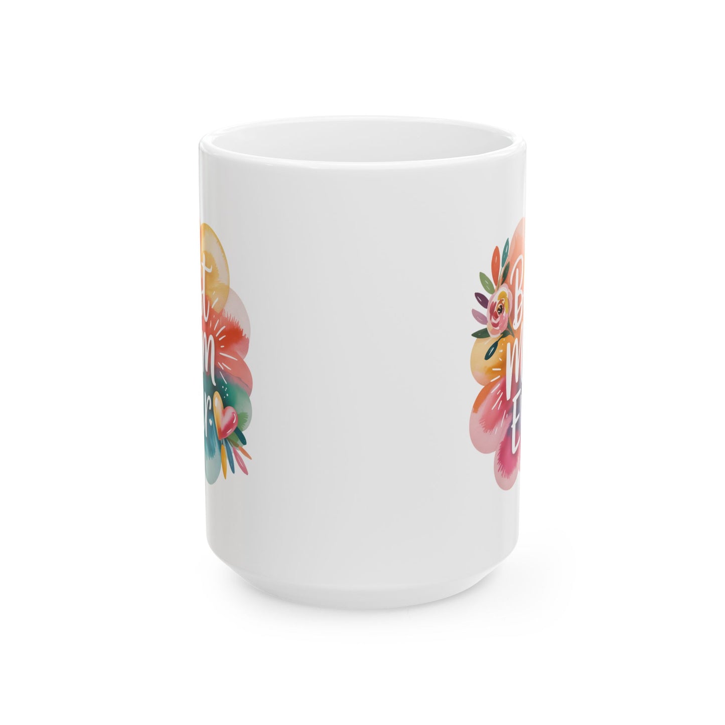 watercolor Floral Flower Power Ceramic Mug — Colorful Boho Bouquet Coffee Cup (11oz & 15oz)