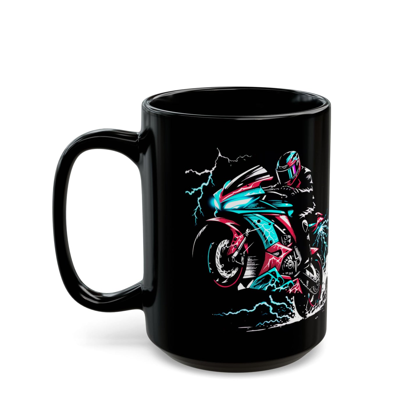 Red and Teal Sport Bike Black Mug (11oz, 15oz)
