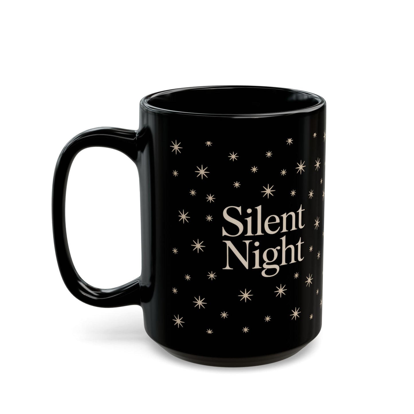 Silent Night Black Mug - Cozy Holiday Drinkware, Perfect Gift for Christmas, Coffee Lovers, Tea Enthusiasts, Starry Night Decor