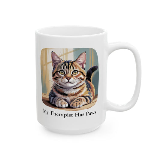 My Therapist has Paws Cat Ceramic Mug, (15oz)