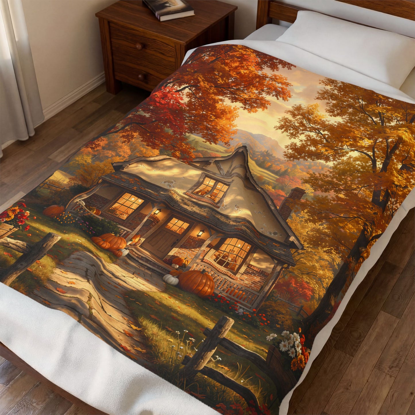 Fall Cottage Velveteen Plush Blanket